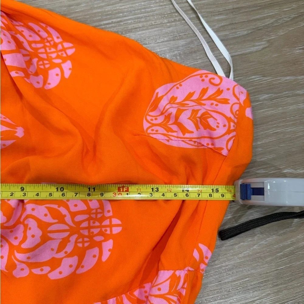 Aakaa Orange Pink Halter Wrap Dress Size L Printed Tropical Summer Boho Mini